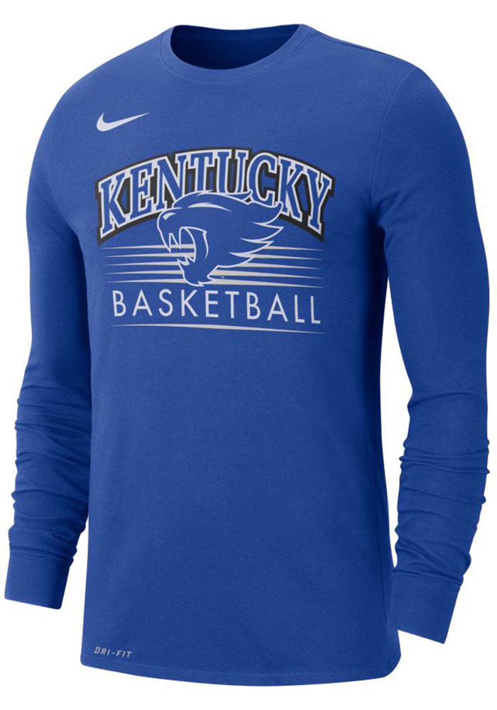 Nike Kentucky Wildcats Blue Basketball Long Sleeve T Shirt, Blue, 65% COTTON/35% POLYESTER, Size S