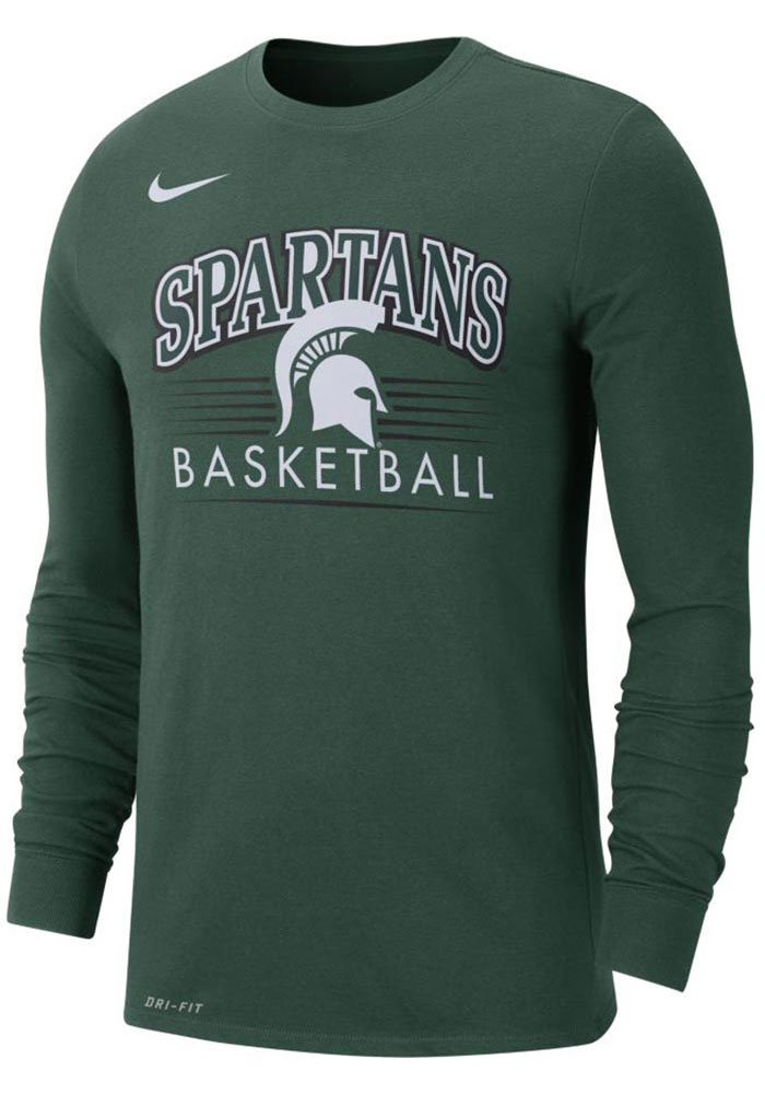 Nike Michigan State Spartans Green Basketball Long Sleeve T Shirt, Green, 65% COTTON/35% POLYESTER, Size XL