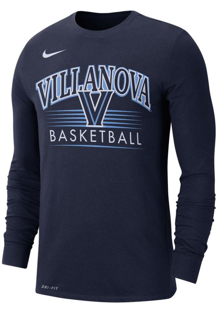 Nike Villanova Wildcats Navy Blue Basketball Long Sleeve T Shirt, Navy Blue, 65% COTTON/35% POLYESTER, Size S