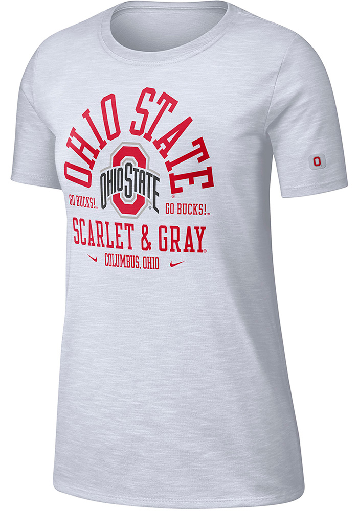 Nike Ohio State Buckeyes Womens White Dri-FIT Slub Crew Neck Short Sleeve T-Shirt, White, 65% COTTON / 35% POLYESTER, Size XL