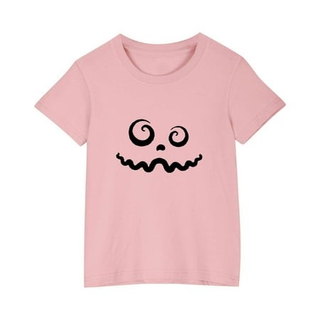 DOSUKRAI Pumpkin Face Tshirt Girl Halloween Tops Trendy Fall 2024 Funny Pumpkin Ghost Crew Neck Baggy Short Sleeve Tee Cotton Shirts for 3-10 Years Fl