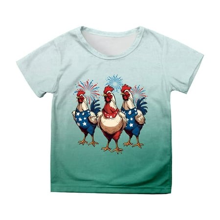 TSADFHJI Girls Tees Size 6-7 Girls Tops Size 14-16 Long Sleeve Winter Shirts for Teen Kids Boys Girls Short Sleeve Independence Day Prints T Shirt Chi