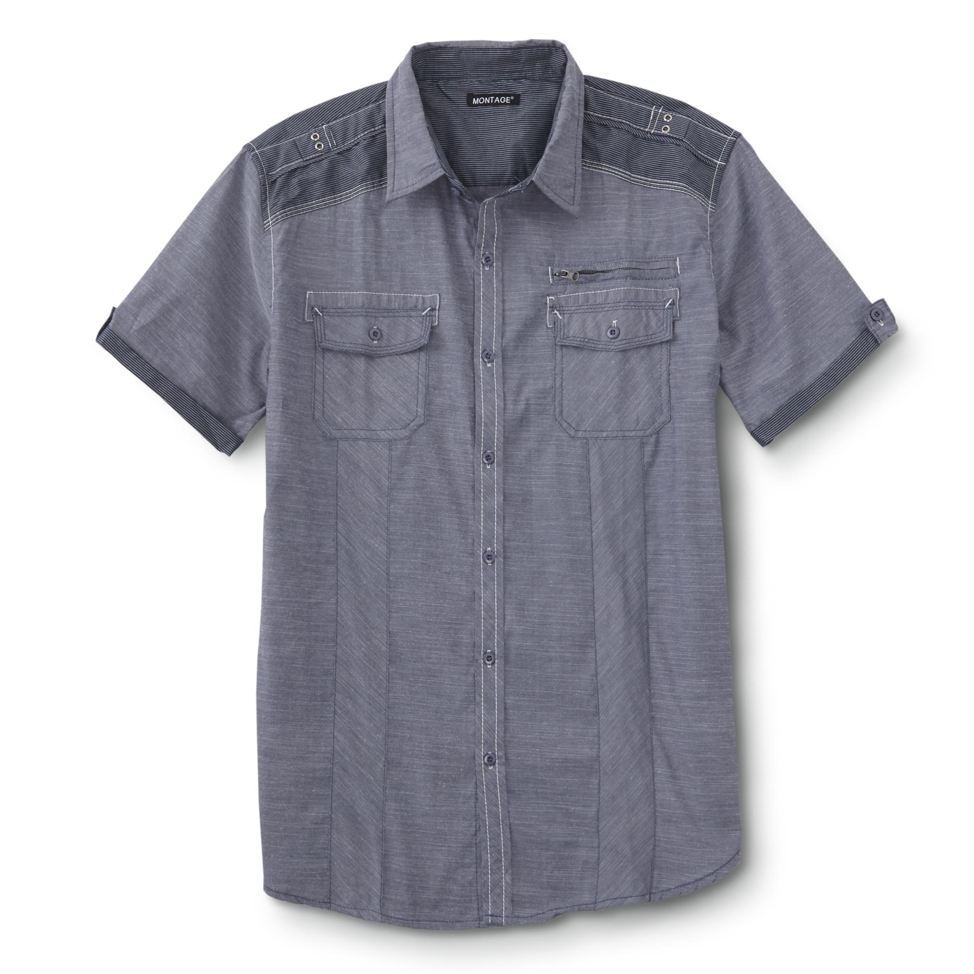 Petite Montage Young Men's Woven Short-Sleeve Shirt, Size: XL, Charcoal