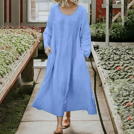 Cyber_Monday Deals! Ganfancp Graduation Dress Shift Crew Neck Long Sleeve Tank Dresse Summer Dresses for Women Regular Fit Cotton Simple Solid for Par