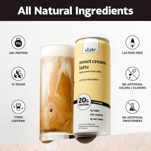 Slate Milk - High Protein Iced Coffee - Sweet Cream Latte - 175mg Caffeine, Lactose Free Energy - 20g Protein, 1g Sugar, 100 Calories, 1g Net Carbs, N thumbnail
