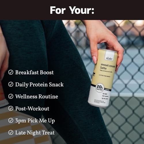 Slate Milk - High Protein Iced Coffee - Sweet Cream Latte - 175mg Caffeine, Lactose Free Energy - 20g Protein, 1g Sugar, 100 Calories, 1g Net Carbs, N thumbnail