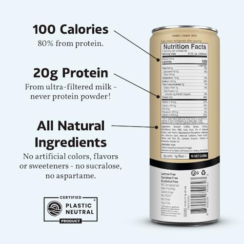 Slate Milk - High Protein Iced Coffee - Sweet Cream Latte - 175mg Caffeine, Lactose Free Energy - 20g Protein, 1g Sugar, 100 Calories, 1g Net Carbs, N thumbnail