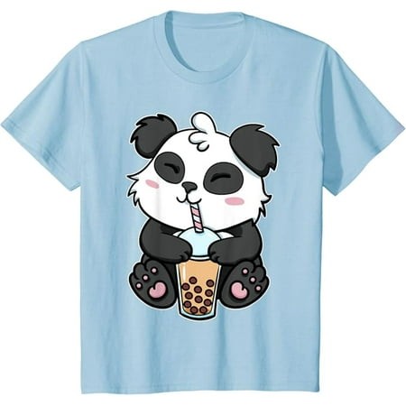 Boba Tapioca Pearls Bubble Milk Tea Drink Panda Lover Youth T-Shirt  Cute Tee for Boys Girls Kids Toddler  Light Blue Color  Size M