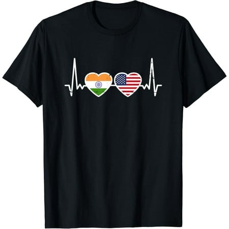 India USA Vintage Heartbeat Flag American Indian T-Shirt Mens T Shirt，black，women，funny，misfits，men，journey