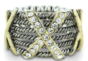 Silver Tone Stretch Twisted Cable Ring W/ Crystal Studded X Accent, Size 7 by SuperJeweler thumbnail