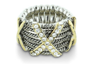 Silver Tone Stretch Twisted Cable Ring W/ Crystal Studded X Accent, Size 7 by SuperJeweler thumbnail