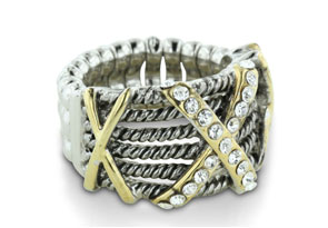 Silver Tone Stretch Twisted Cable Ring W/ Crystal Studded X Accent, Size 7 by SuperJeweler thumbnail