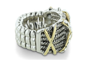 Silver Tone Stretch Twisted Cable Ring W/ Crystal Studded X Accent, Size 7 by SuperJeweler thumbnail