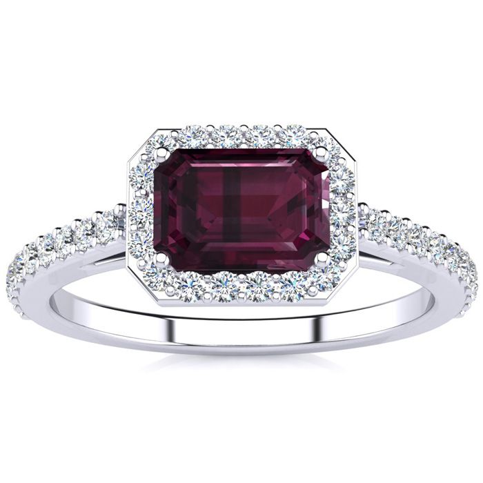 1.5 Carat Garnet & Halo Diamond Ring in 14K White Gold (2.8 G), H/I by SuperJeweler