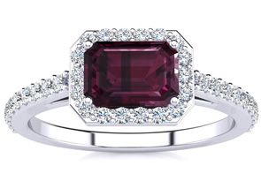 1.5 Carat Garnet & Halo Diamond Ring in 14K White Gold (2.8 G), H/I by SuperJeweler thumbnail