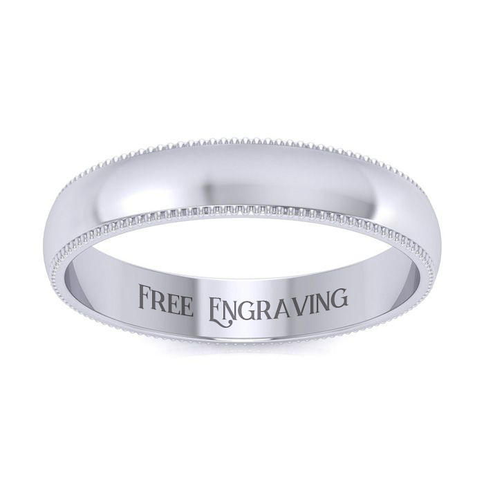 18K White Gold (4.6 G) 4MM Heavy Milgrain Ladies & Men's Wedding Band, Size 9, Free Engraving by SuperJeweler