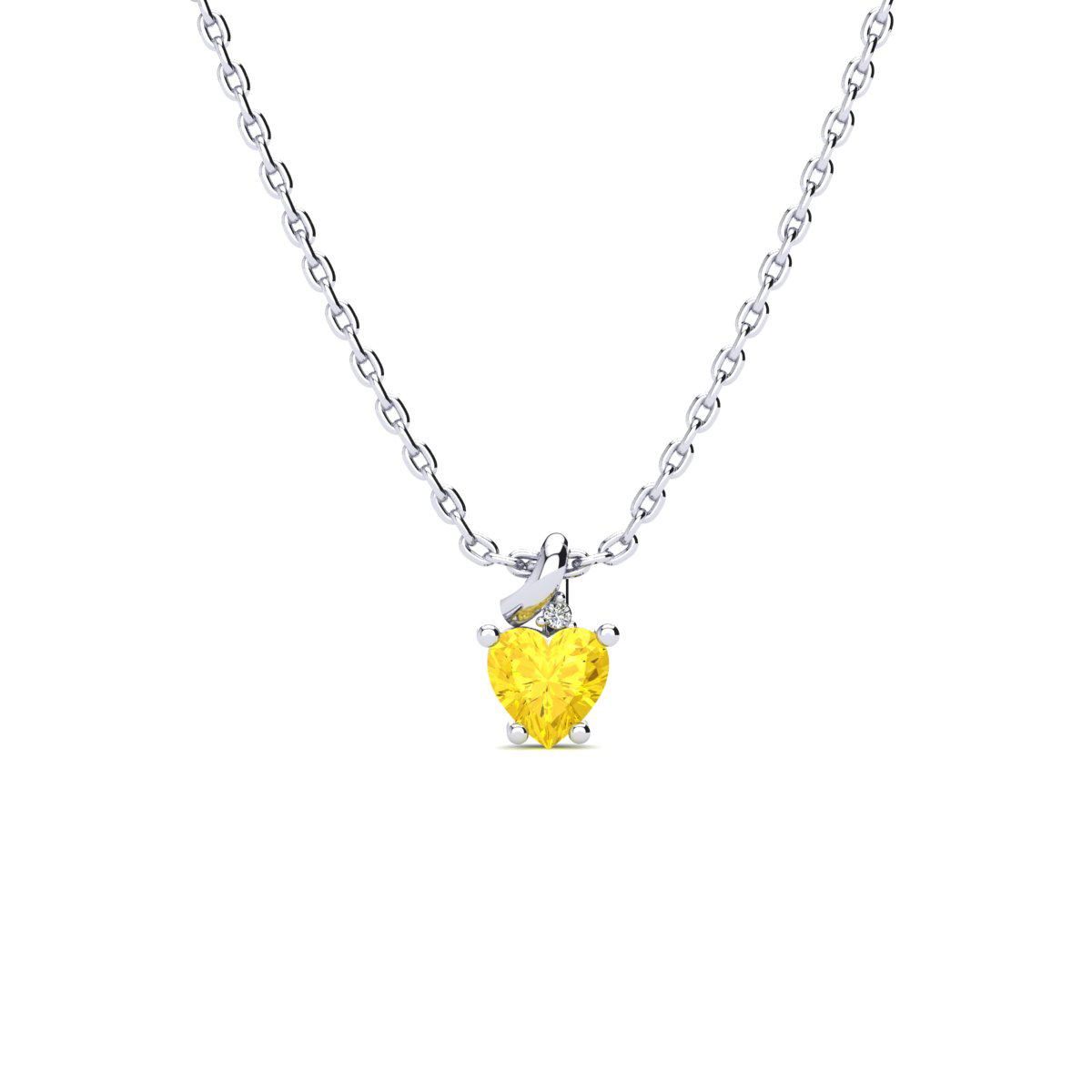 1/2 Carat Citrine & Diamond Heart Necklace in 10k White Gold (2 G), I/J, 18 Inch Chain by SuperJeweler