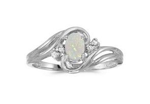 1/2 Carat Opal & Diamond Ring in 10k White Gold, H/I by SuperJeweler thumbnail
