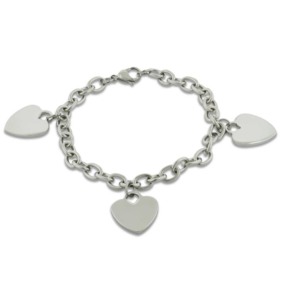 Ladies' Dangling Triple Heart Charm Bracelet in Stainless Steel