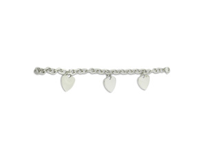 Ladies' Dangling Triple Heart Charm Bracelet in Stainless Steel thumbnail