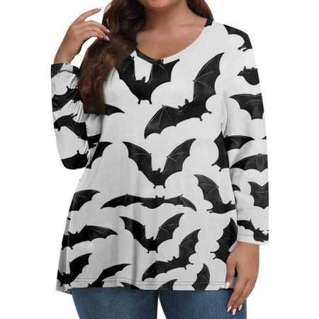 Tunics or Tops to Wear with Leggings Plus Size Pumpkin Ghost Print Tshirts Long Sleeve V-Neck Tunic Oversized Blouse Fall Outfits for Women 2024 White