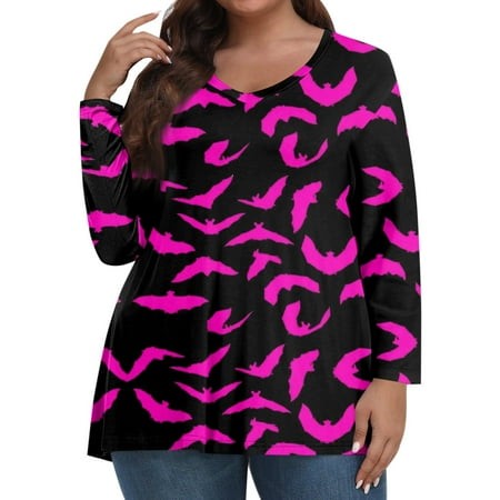 Tunics or Tops to Wear with Leggings Plus Size Pumpkin Ghost Print Tunic Long Sleeve V Neck Blouse Oversized Tshirts Fall Outfits for Women 2024 Dark 