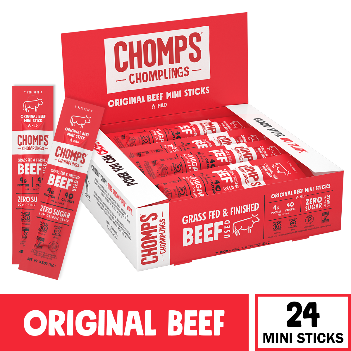 Chomps, Chomplings®, Beef Mini Sticks, Mild, Original , 24 Sticks, 0.5 Oz (14 G) Each