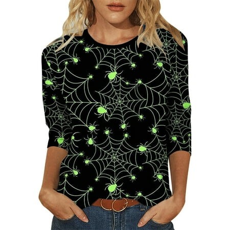 Tunics or Tops to Wear with Leggings Pumpkin Ghost Print T-Shirts 3/4 Length Sleeve Crewneck Plus Size Tunic Casual Loose Fall Clothes for Women 2024 