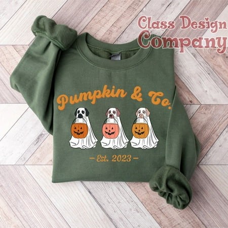 Halloween Sweatshirt Halloween Sweater Ghost Sweatshirt Halloween Dog Sweatshirt Ghost Dog Shirt 2024 Happy Halloween Retro Spooky Season