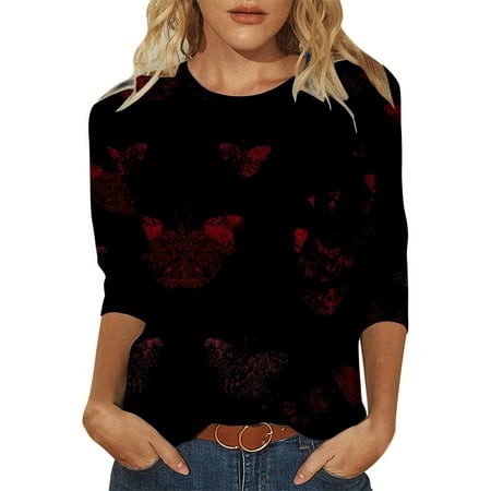 Tunics or Tops to Wear with Leggings Pumpkin Ghost Print Tshirts 3/4 Length Sleeve Crew Neck Plus Size Blouse Loose Fit Fall Outfits for Women 2024 Bl