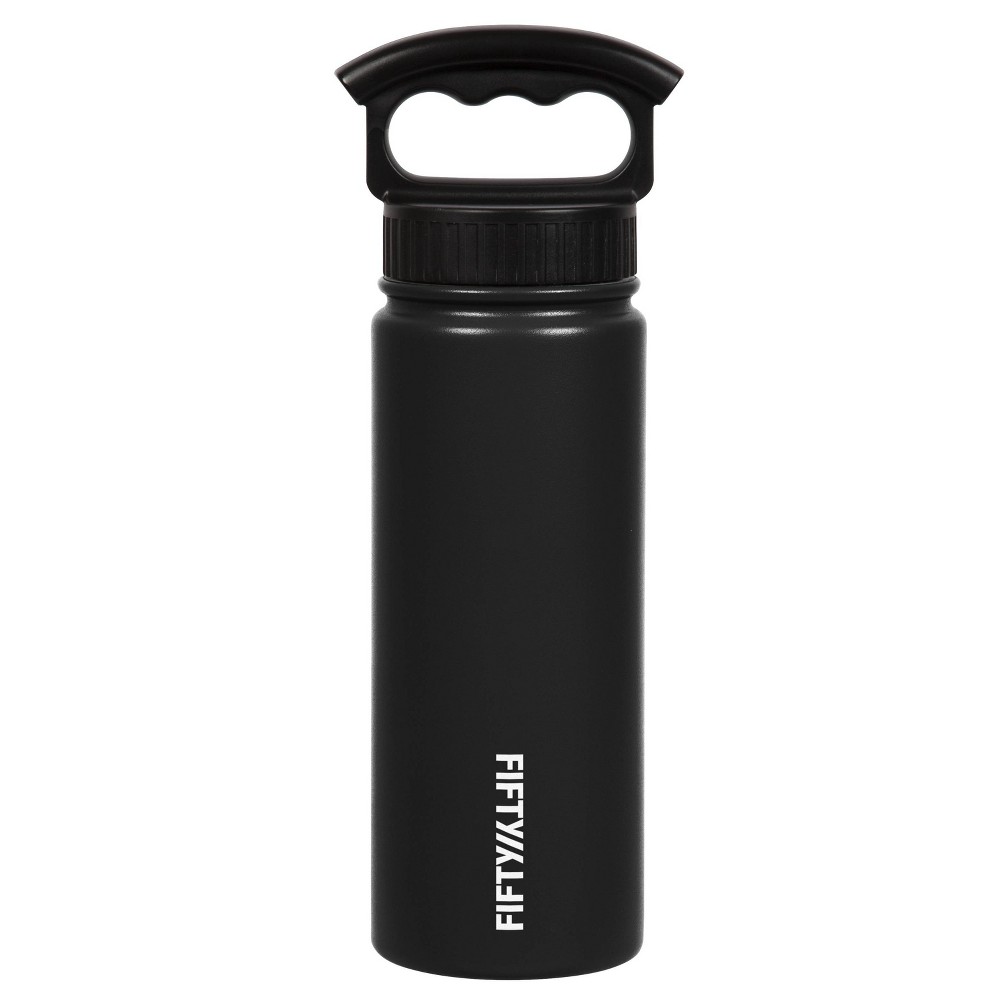 Fifty/Fifty Insulated Stainless Steel Bottle with Three Finger Holder Lid 530ml (Matte Black)