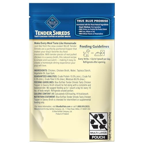 Blue Buffalo Tender Shreds Chicken Toppers  Dog Food  Chicken  2.5oz. Pouch thumbnail