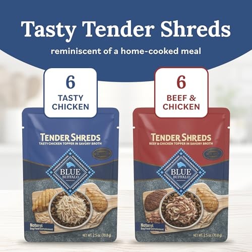 Blue Buffalo Tender Shreds Toppers  Natural Dog Food  2.5-oz. Pouch  12-Count Variety Pack thumbnail