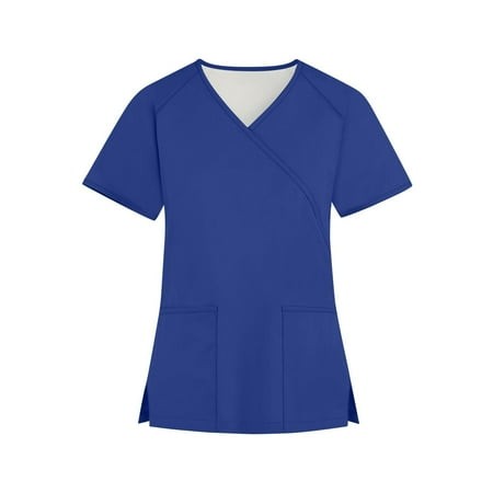 Wxiwmx Scrubs for Women Women S Comfortable Lightweight Durable Soft Stretch Flower Printed V-Neck Medical Scrub Top Blue 3XL