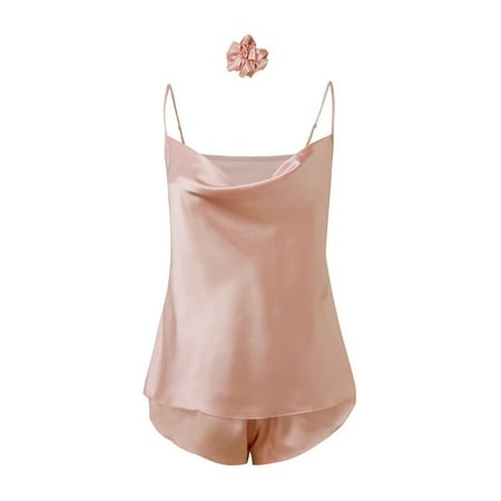 OJSFQUFP Two Piece Sets for Women Summer Shorts Rose Gold Women S Comfortable New Solid Color Ice Silk Pajamas Women S Sling Shorts Set Shorts Set Tre
