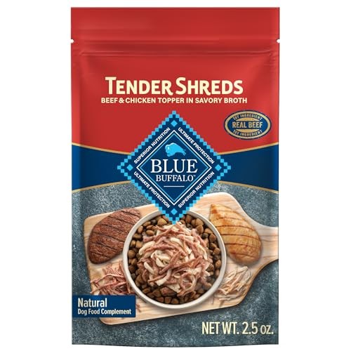 Blue Buffalo Tender Shreds Toppers  Dog Food  Beef & Chicken  2.5oz. Pouch