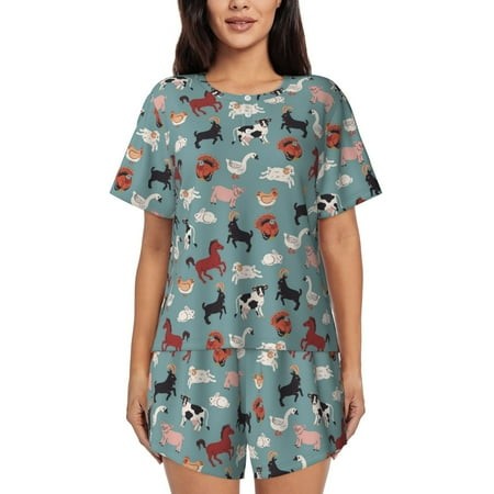 Women S Pajama Sets - Cute Horse No.20140 Summer Pajamas for Women Set Short Sleeve Sleepwear PJ Sets