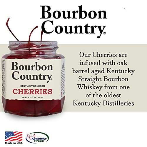 Bourbon Country Cherries | Premium Cherries for Cocktails and Desserts| Colossal Maraschino Cherries | Stemmed Cherries for Old Fashioned, Ice Cream,  thumbnail