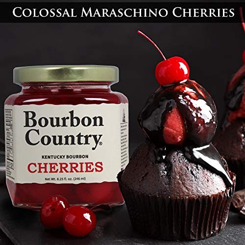Bourbon Country Cherries | Premium Cherries for Cocktails and Desserts| Colossal Maraschino Cherries | Stemmed Cherries for Old Fashioned, Ice Cream,  thumbnail