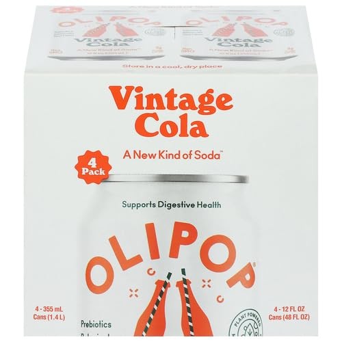 Olipop Prebiotic Soda, Vintage Cola 4 Cans (12 Fl Oz Each)