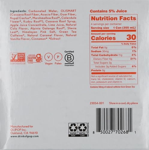 Olipop Prebiotic Soda, Vintage Cola 4 Cans (12 Fl Oz Each) thumbnail