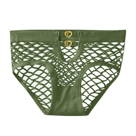(2-Pack) Puawkoer Women Pantiesy Mid Barely There Bras for Women 4742 Waist Briefs Figure Net Cotton Thongs for Women Pack Size 9 Design Hollow Underw