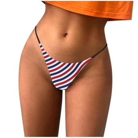 (2-Pack) Puawkoer Women Sy Independence Day Womens Underweary Bulk Plaid Printed Breathable Panties Barely There Bras for Women 4742 Thong Panties Var