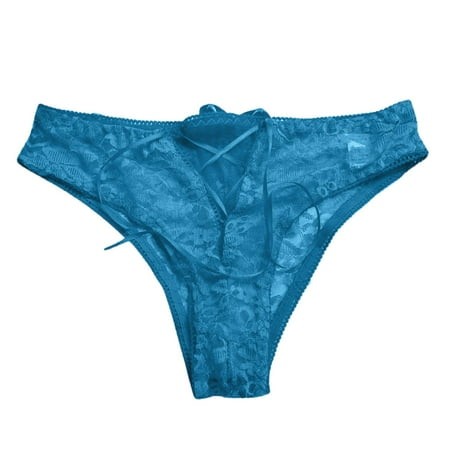 Blue 4X-Large Lace Thong Panties Female Lingerie Panties Satin Underwear Seamless Mini G Barely There Bras for Women 4742 String Hollow Breathable Low