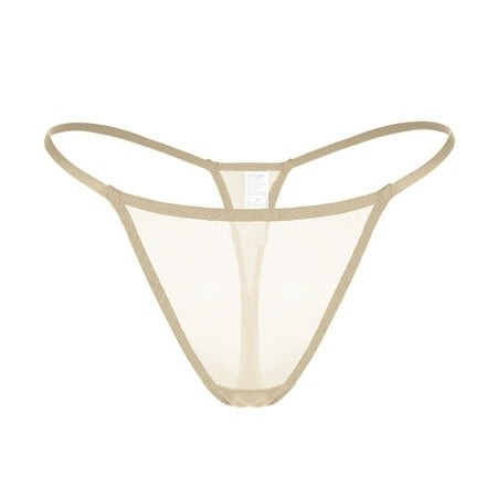 Beige Large Women Soild Embroidered Barely There Bras for Women 4742 Mesh Sheer Thong Panties Cotton Womens Panties T Pants Low Waist Panties for Wome