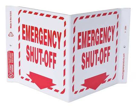 ZING 2564 Emergency Shut Off Sign,V-Shape, Plastic
