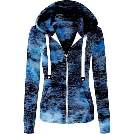 FC-Zip up Hoodies for Women Tie Dye Color Block Long Sleeve Hooded Sweatshirt Casual Jacket Streetwear with Pocket-5954