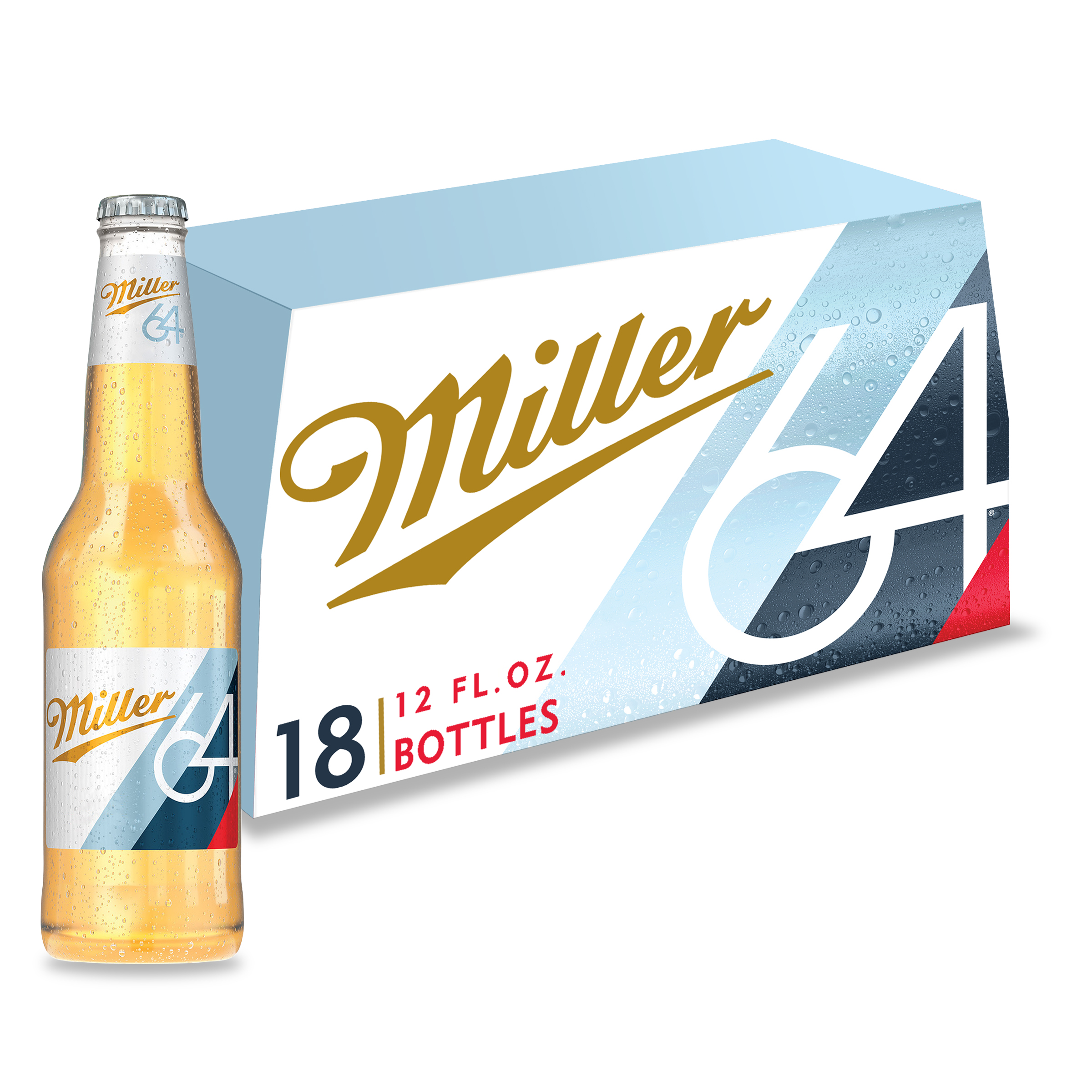 Miller 64 Beer, Extra Light Lager, 18 Pack Light Beer, 12 Fl. Oz. Bottles, 2.8% ABV