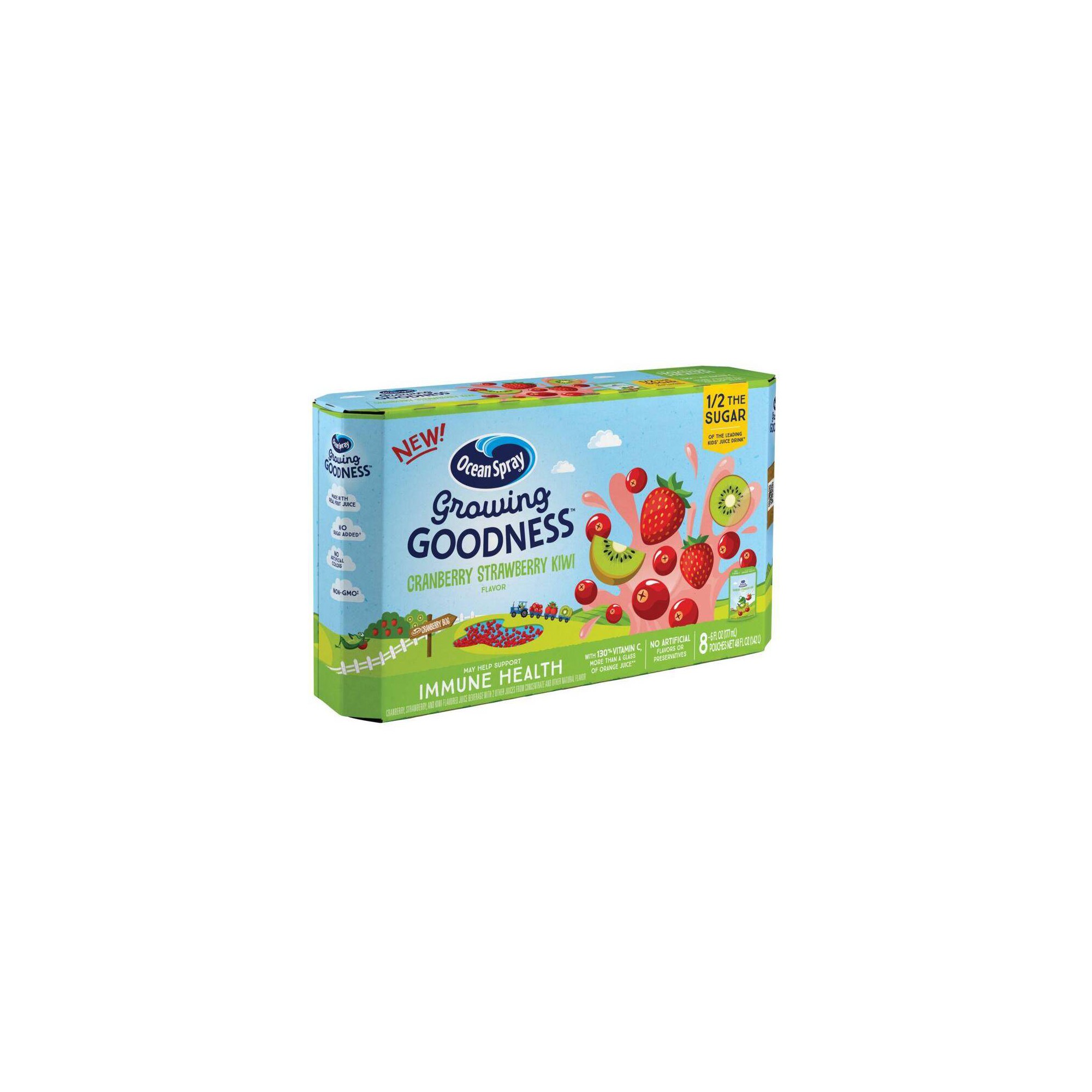Ocean Spray Growing Goodness Juice Beverage, Cranberry Strawberry Kiwi,Immune Health, 6 Fl Oz., 8 Count Pouches thumbnail
