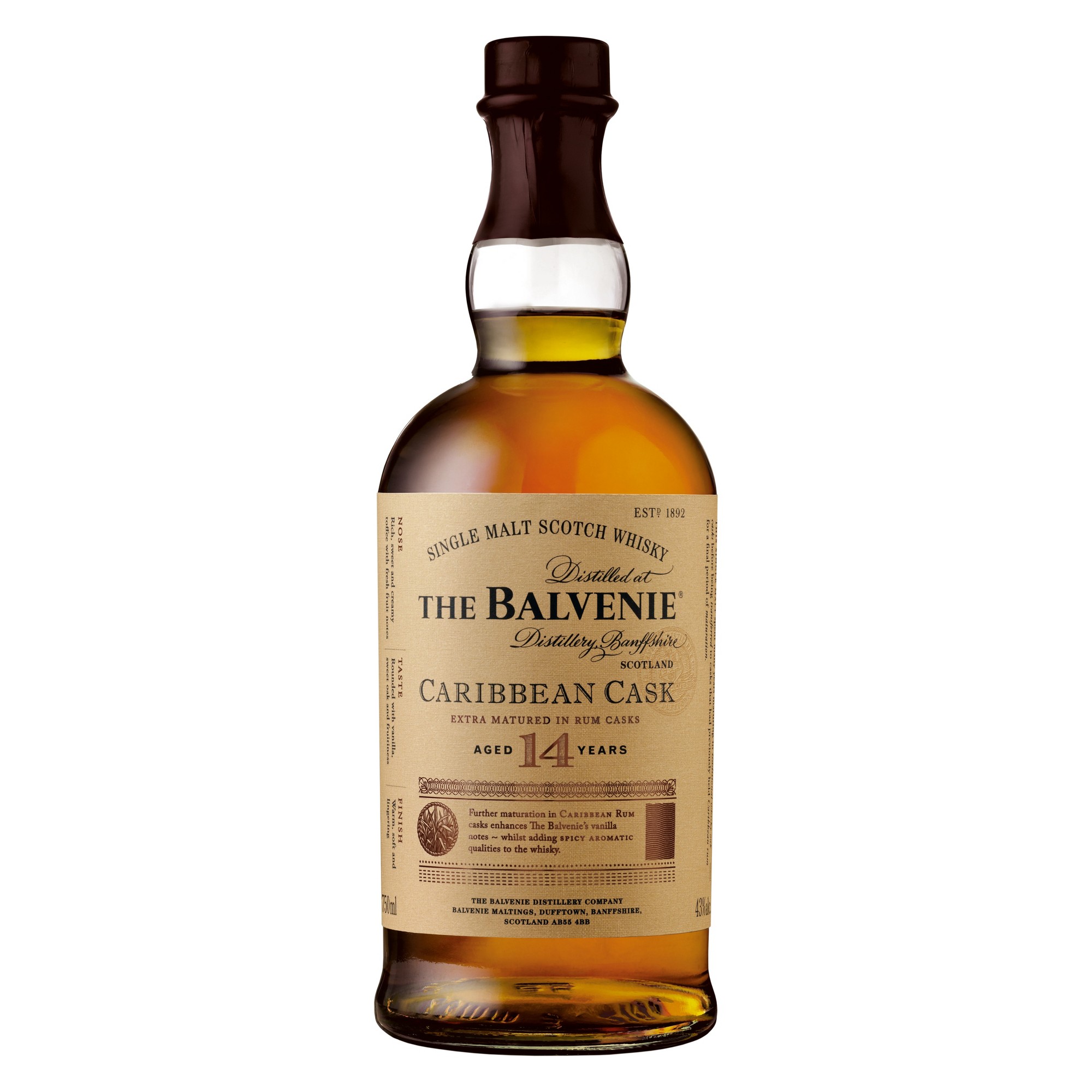 Balvenie 14yr Caribbean Cask Single Malt Scotch 750ml thumbnail